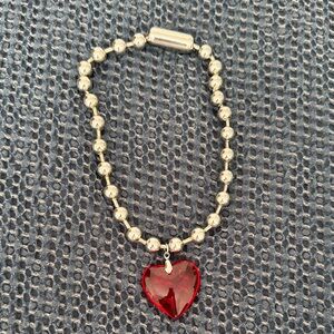 Silver Bead Bracelet with Red Heart Charm